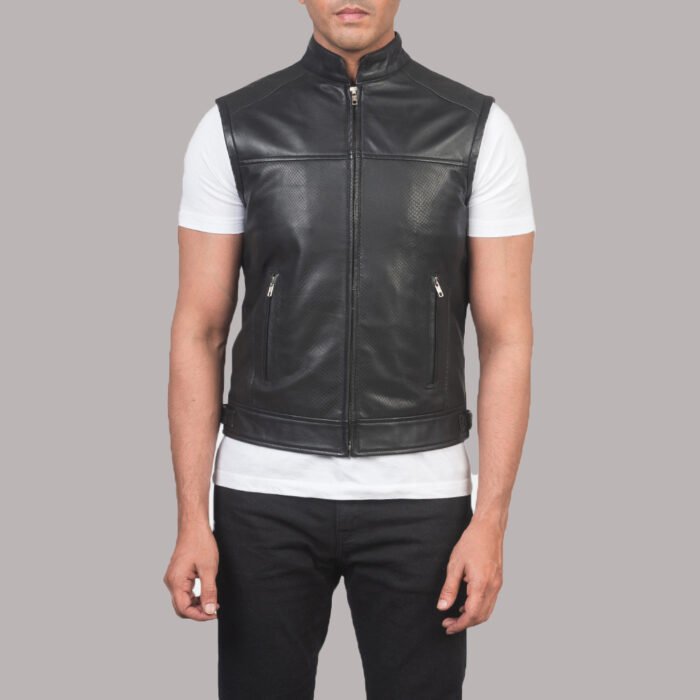 Black Leather Biker Vest