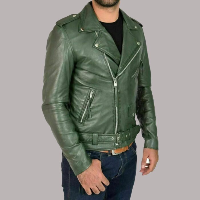 olive green leather jacket