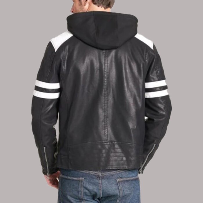 Back View OF Leather Motorcycle Jacket With Hoodie