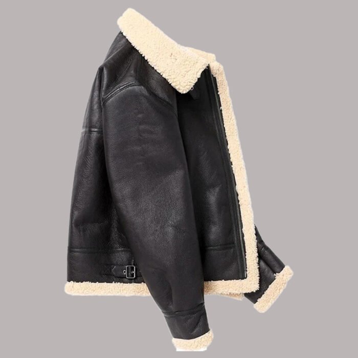 Black Leather Shearling Jacket Men