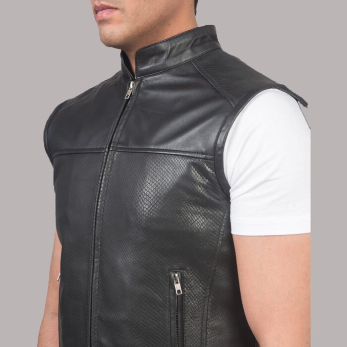 Black Leather Biker Vest