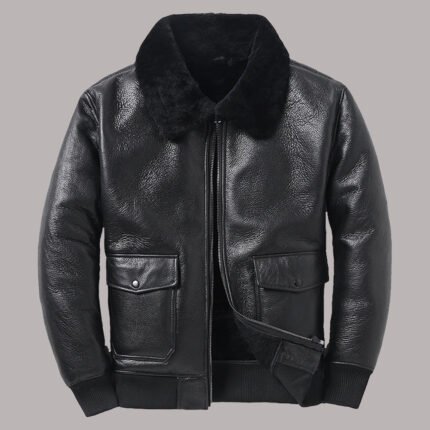 Front View Of Sheepskin Shearling Leather Jacket