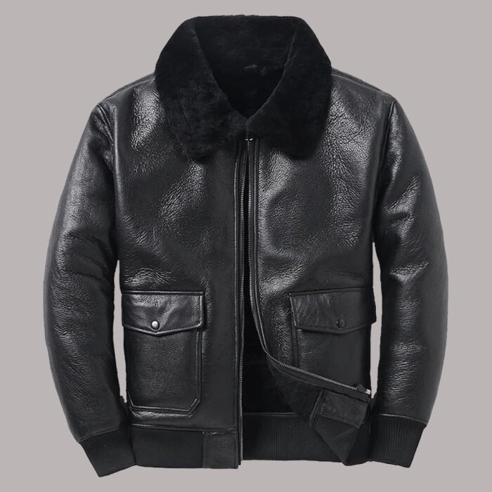 Front View Of Sheepskin Shearling Leather Jacket