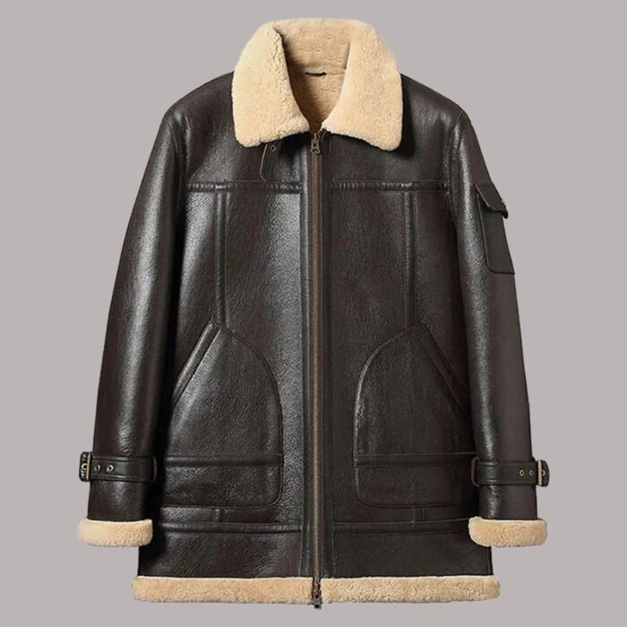 Front View Of Sheepskin Shearling Long Coat