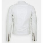 Back View of White Leather Biker Jacket Mens