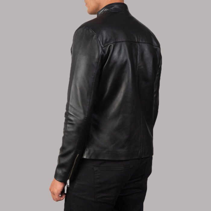 Back View Of Black Leather Jacket Moto