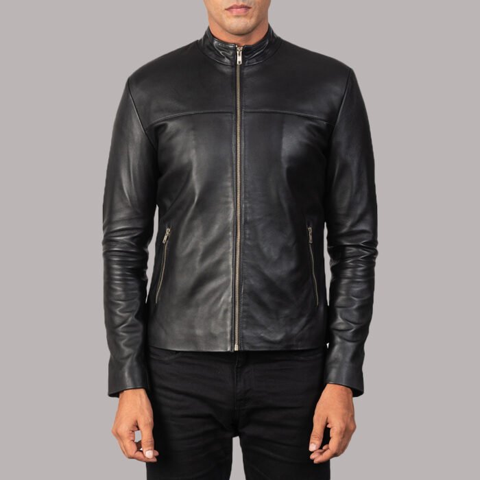 Front View Of Black Leather Jacket Moto