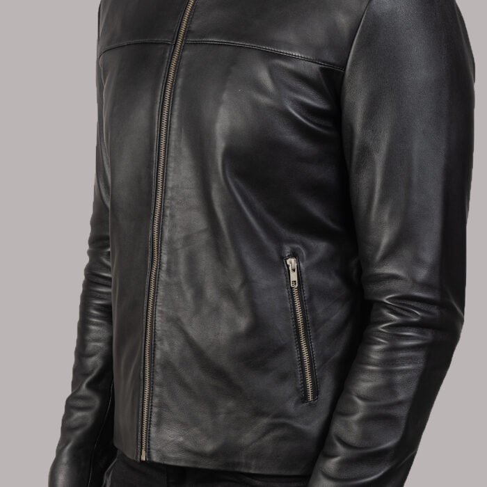 Front View Of Black Leather Jacket Moto