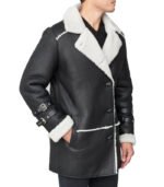 Side View black sheepskin shearling coat