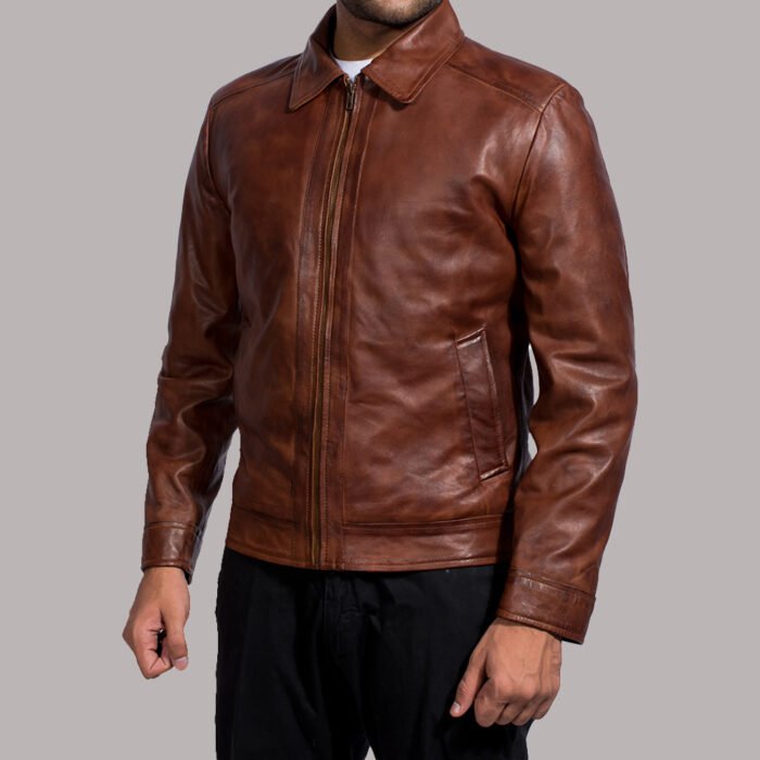 Brown Leather Bomber Jacket