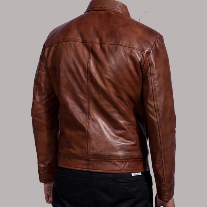 Brown Leather Bomber Jacket