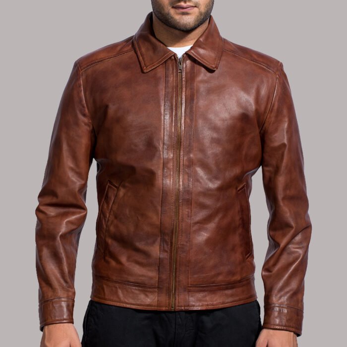 Brown Leather Bomber Jacket