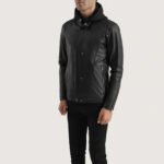 Black Leather Hooded Biker Jacket