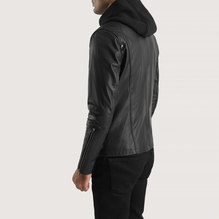 Black Leather Hooded Biker Jacket