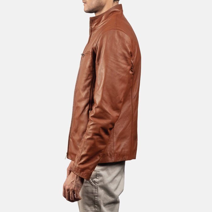 Side View Of Brown Leather Biker Jacket