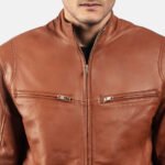 Front View Of Brown Leather Biker Jacket