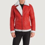 Front View Of Red Leather Bomber Jacket