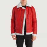 Front View Of Red Leather Bomber Jacket