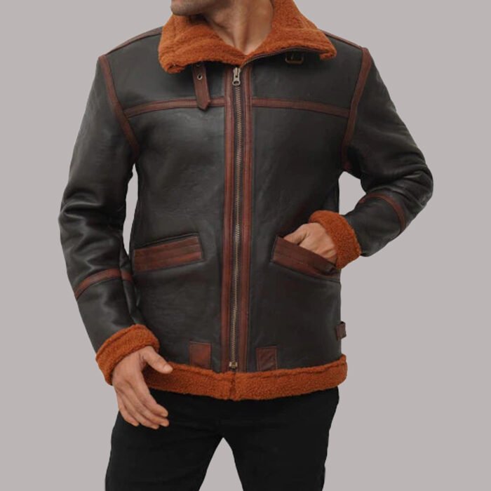 Leather Bomber Jacket With Shearling Collar