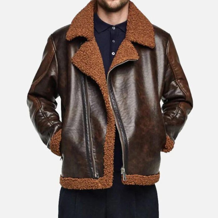 Brown Leather Shearling Jacket Mens