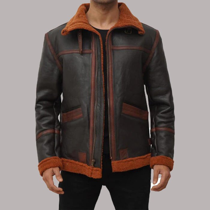 Leather Bomber Jacket With Shearling Collar