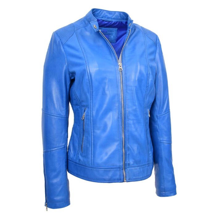 Blue Leather Moto Jacket