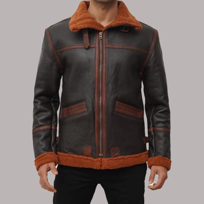 Leather Bomber Jacket With Shearling Collar