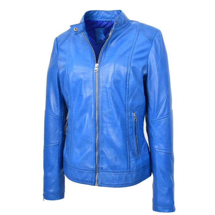 Blue Leather Moto Jacket