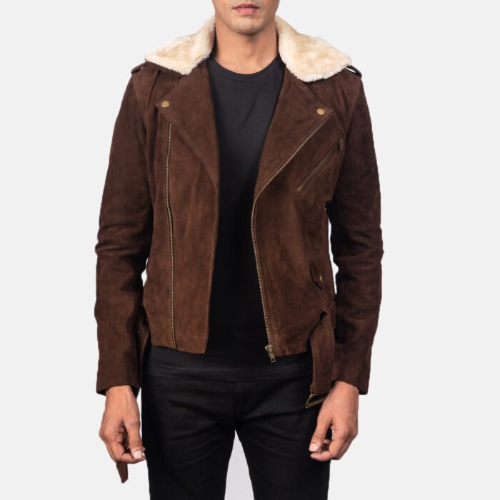 Brown Suede Biker Jacket Mens