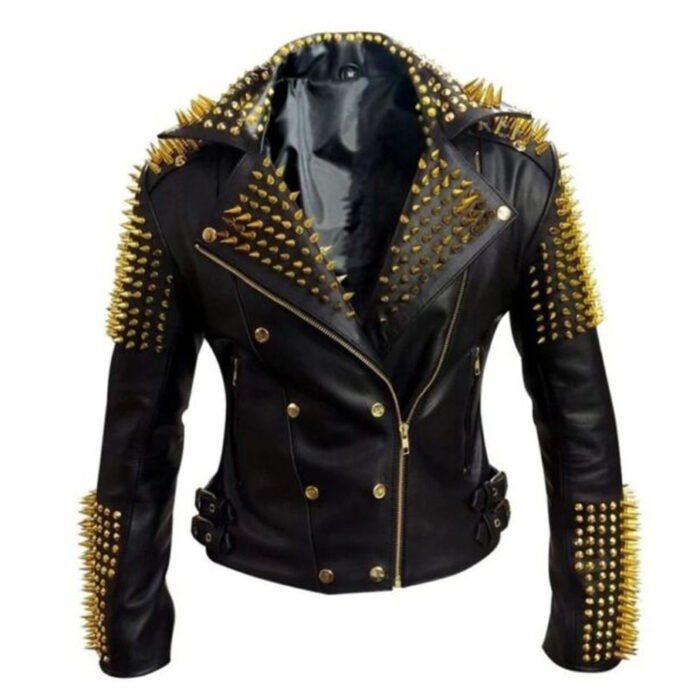 Men's Gold Studded Jacket Leather