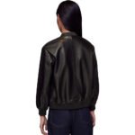 Black Leather Bomber Jacket Womens