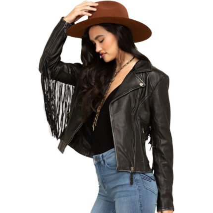 Black Leather Fringe Jacket