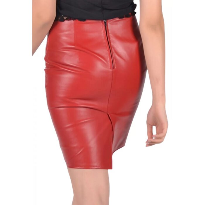 Women Red Leather Skirt