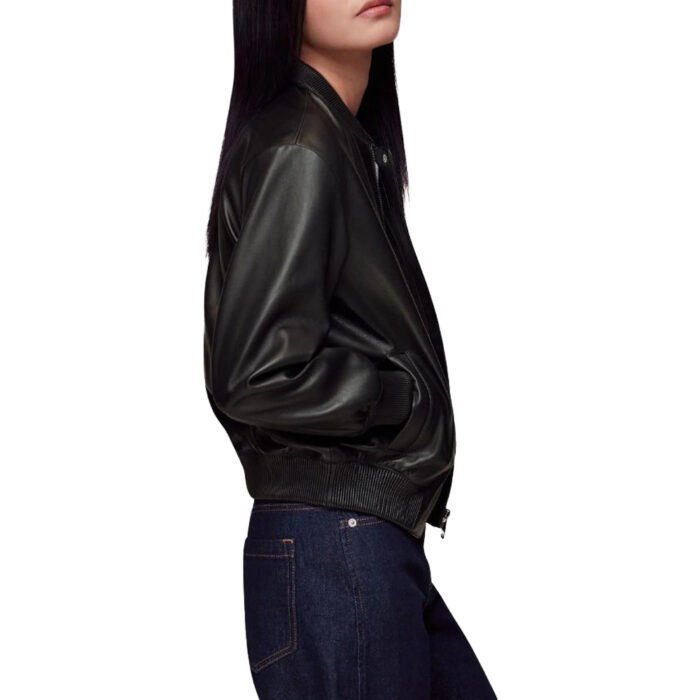 Black Leather Bomber Jacket Womens