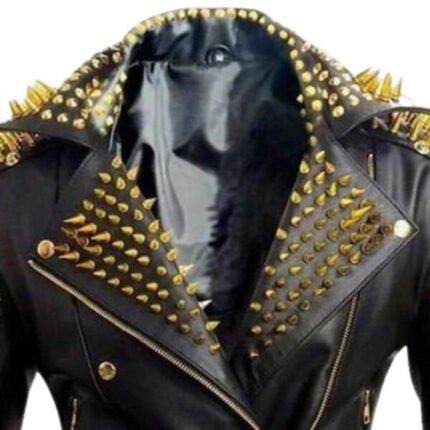 Men's Gold Studded Jacket Leather