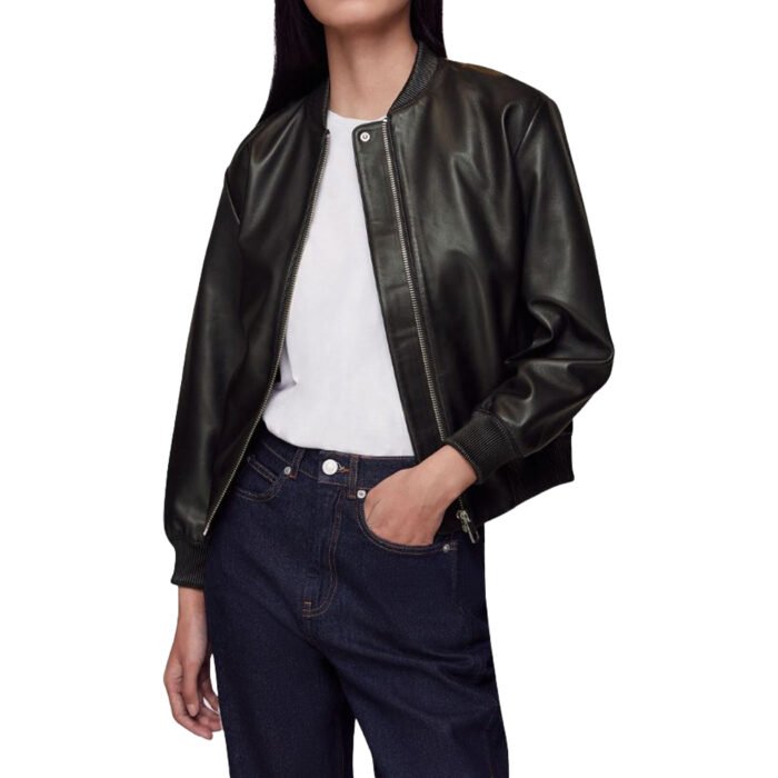 Black Leather Bomber Jacket Womens