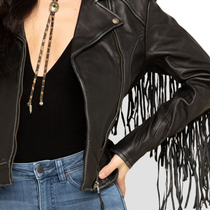 Black Leather Fringe Jacket