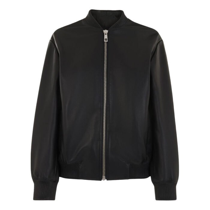 Black Leather Bomber Jacket Womens