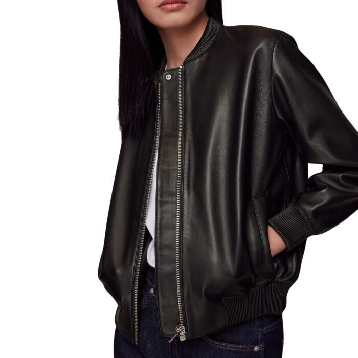 Black Leather Bomber Jacket Womens