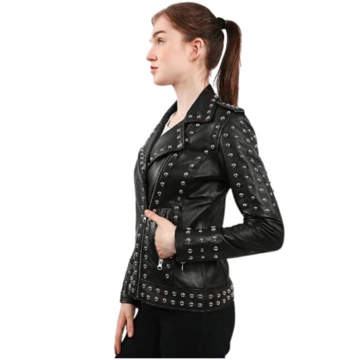 Women's Black Leather Jacket Studded