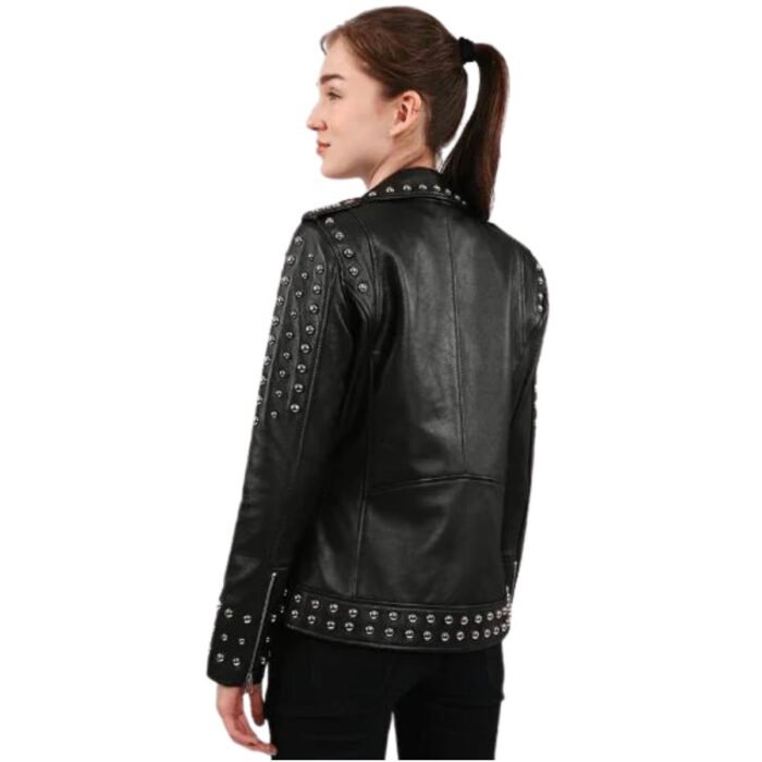 Women's Black Leather Jacket Studded