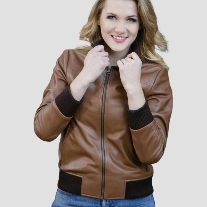 brown bomber leather jacket