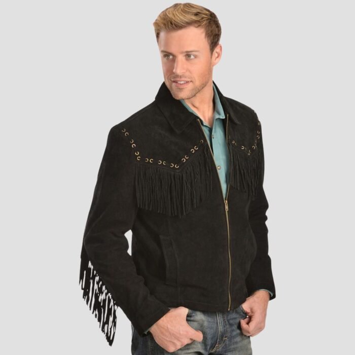 Shadow Mens Black Suede Fringe Jacket