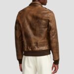 Distressed leather bomber jacket brown