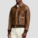 Distressed leather bomber jacket brown