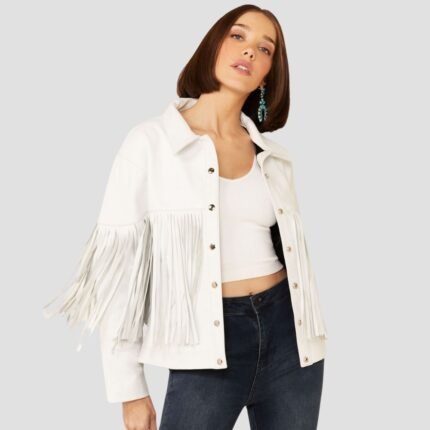 White Fringe Leather Jacket