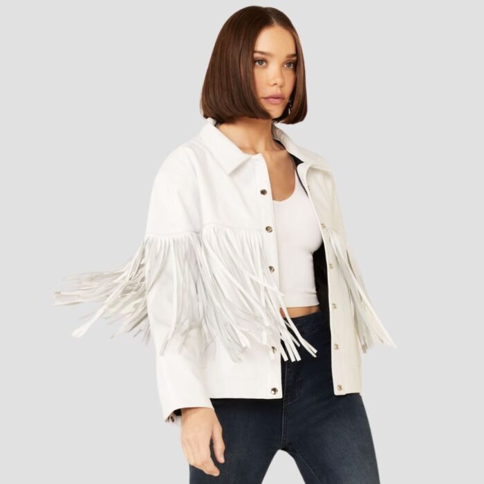 White Fringe Leather Jacket