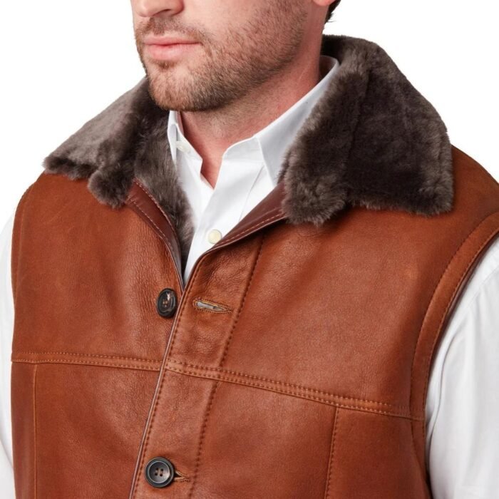 leather vest with fur collar