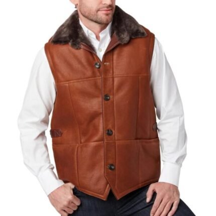leather vest with fur collar