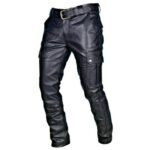 Mens Black Leather Cargo Pants
